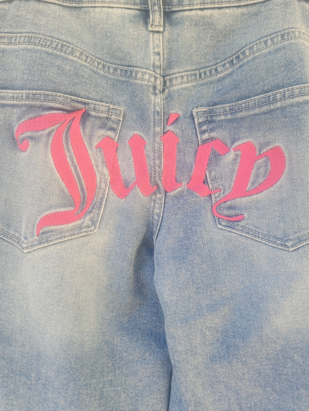 Juicy Couture Y2K Wide Leg Cargo Jeans Logo Back Pink Size 9/29 - Picture 7 of 13